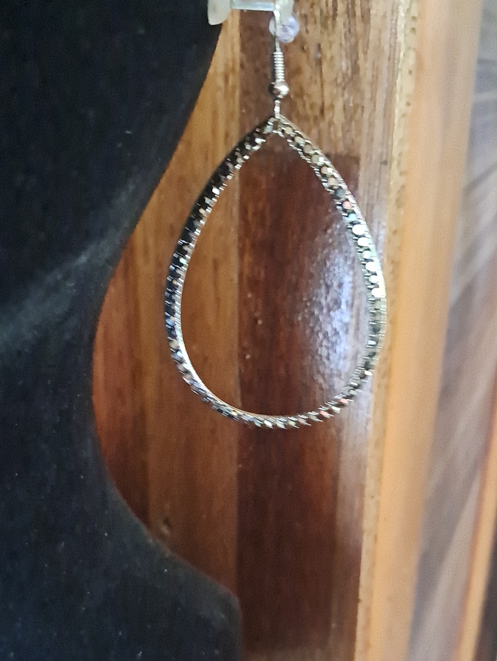 Lead & Nickel Free Silver Teardrop Hematite Hoop Earrings - Women Jewelry